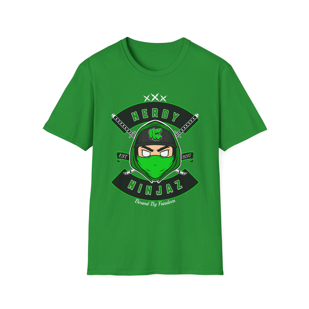 Nerdy Ninjaz Unisex Softstyle T-Shirt - Nerdy Jerzey Green - Cool & Stylish Gift for Nerds & Gamers