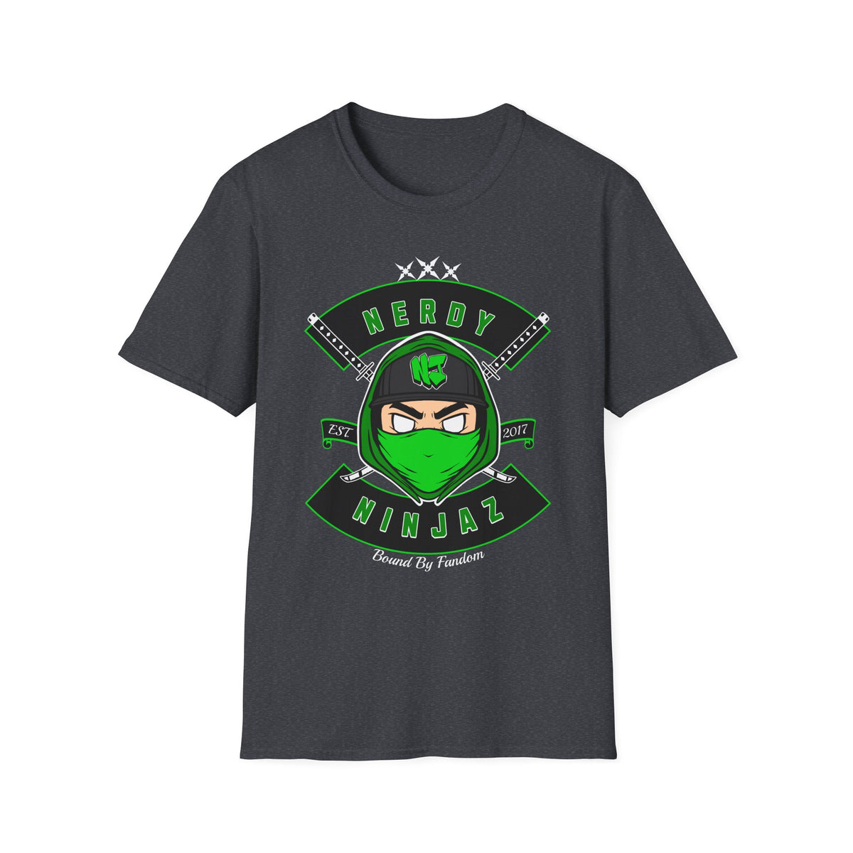 Nerdy Ninjaz Unisex Softstyle T-Shirt - Nerdy Jerzey Green - Cool & Stylish Gift for Nerds & Gamers