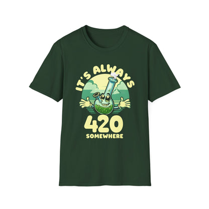 It's Always 420 Somewhere Funny Unisex T-shirt, Retro Stoner Apparel, Stoner Lifestyle Shirt, Cannabis Lover Gift, Softstyle Tee