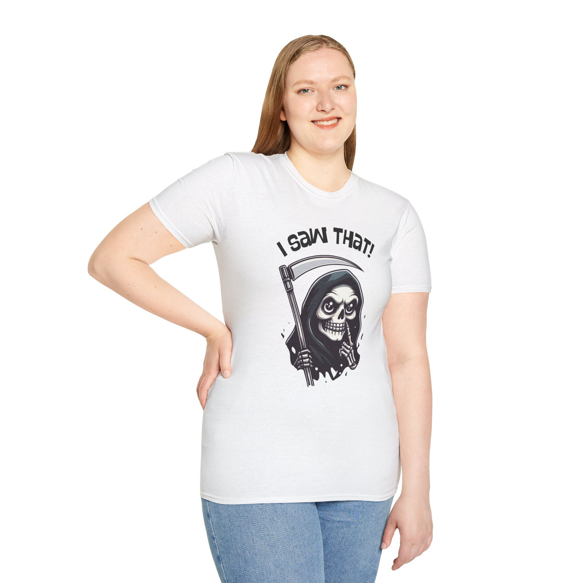 I Saw That! Funny/Spooky Grim Reaper Unisex Softstyle T-Shirt