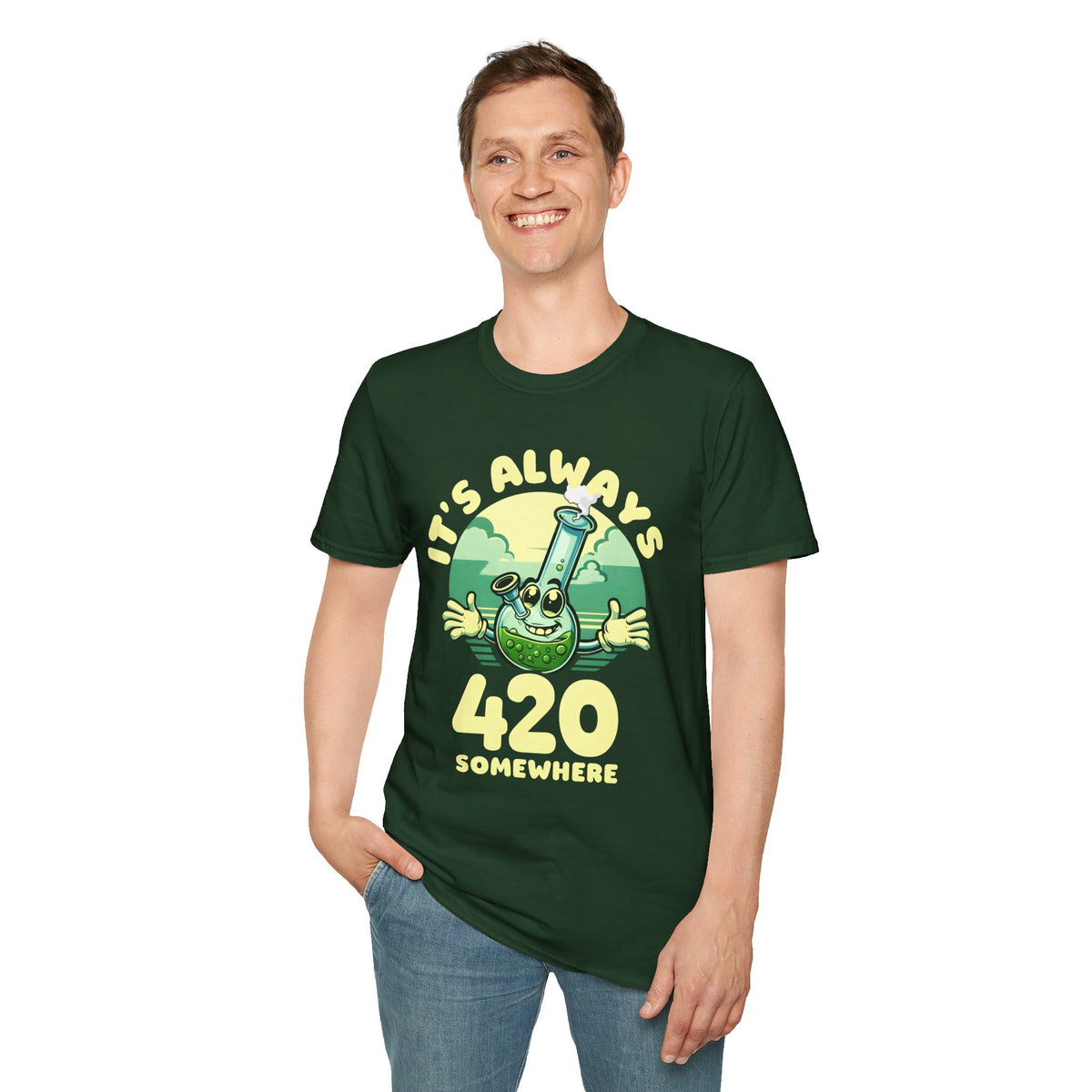 It's Always 420 Somewhere Funny Unisex T-shirt, Retro Stoner Apparel, Stoner Lifestyle Shirt, Cannabis Lover Gift, Softstyle Tee
