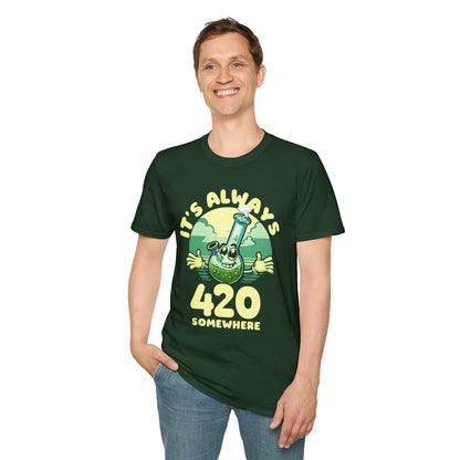 It's Always 420 Somewhere Funny Unisex T-shirt, Retro Stoner Apparel, Stoner Lifestyle Shirt, Cannabis Lover Gift, Softstyle Tee