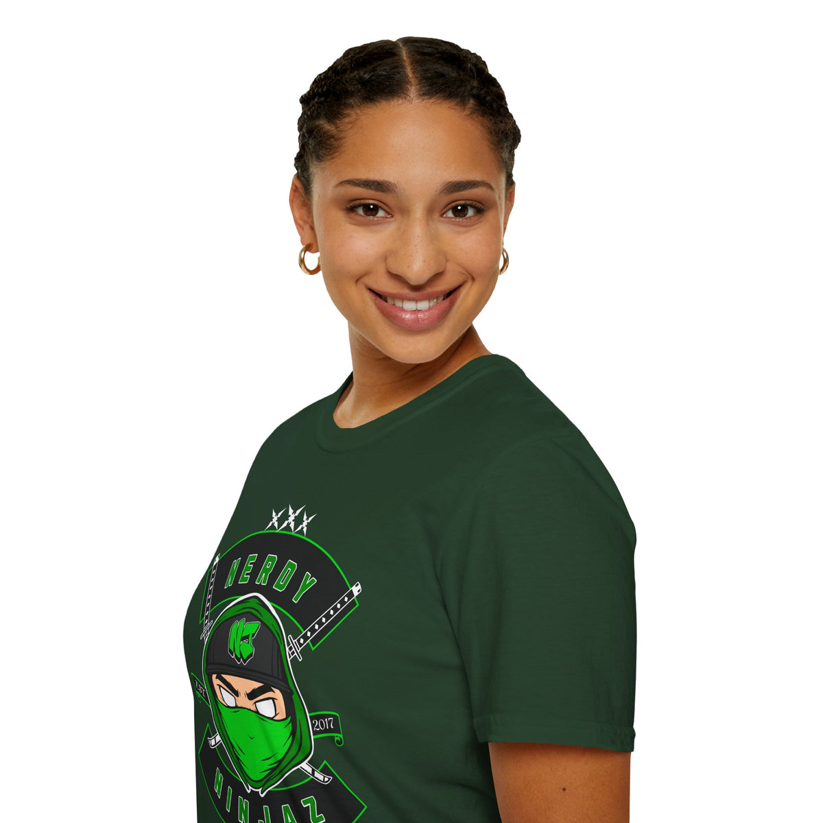 Nerdy Ninjaz Unisex Softstyle T-Shirt - Nerdy Jerzey Green - Cool & Stylish Gift for Nerds & Gamers