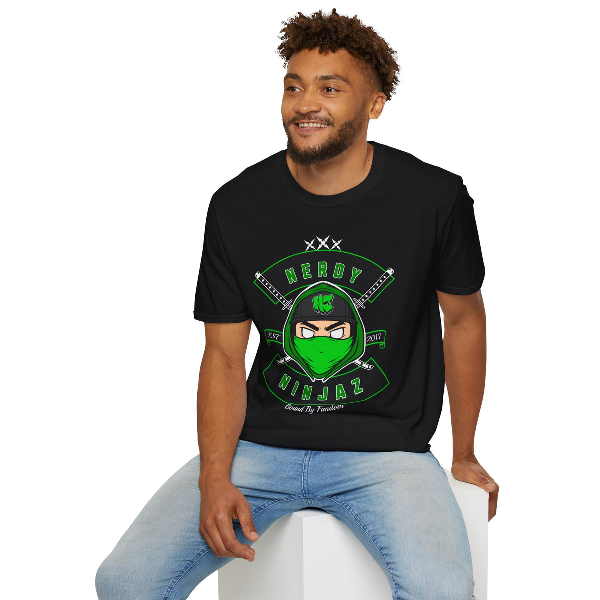 Nerdy Ninjaz Unisex Softstyle T-Shirt - Nerdy Jerzey Green - Cool & Stylish Gift for Nerds & Gamers