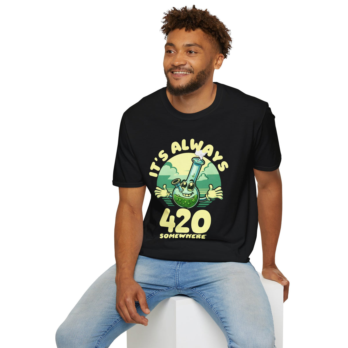 It's Always 420 Somewhere Funny Unisex T-shirt, Retro Stoner Apparel, Stoner Lifestyle Shirt, Cannabis Lover Gift, Softstyle Tee