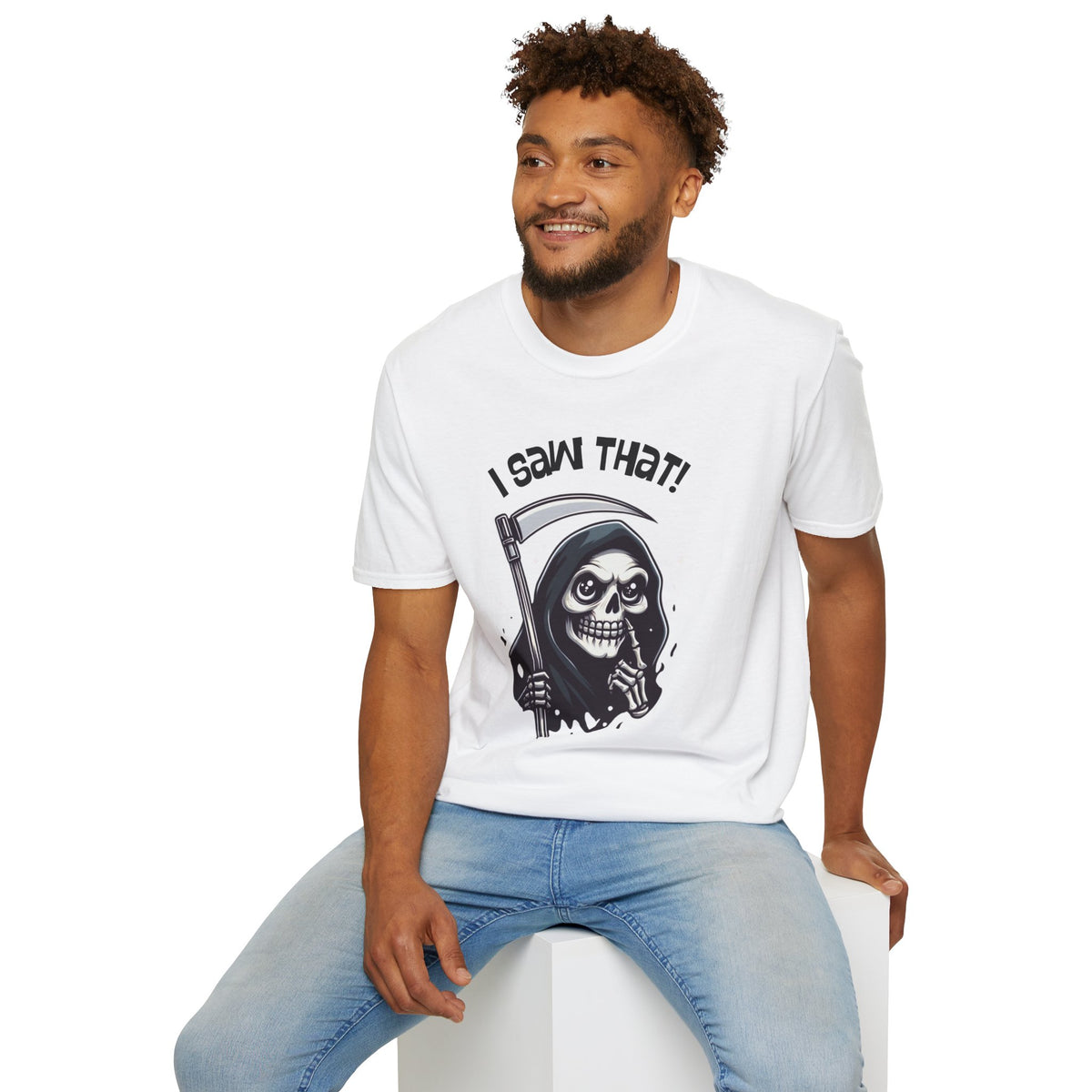 I Saw That! Funny/Spooky Grim Reaper Unisex Softstyle T-Shirt