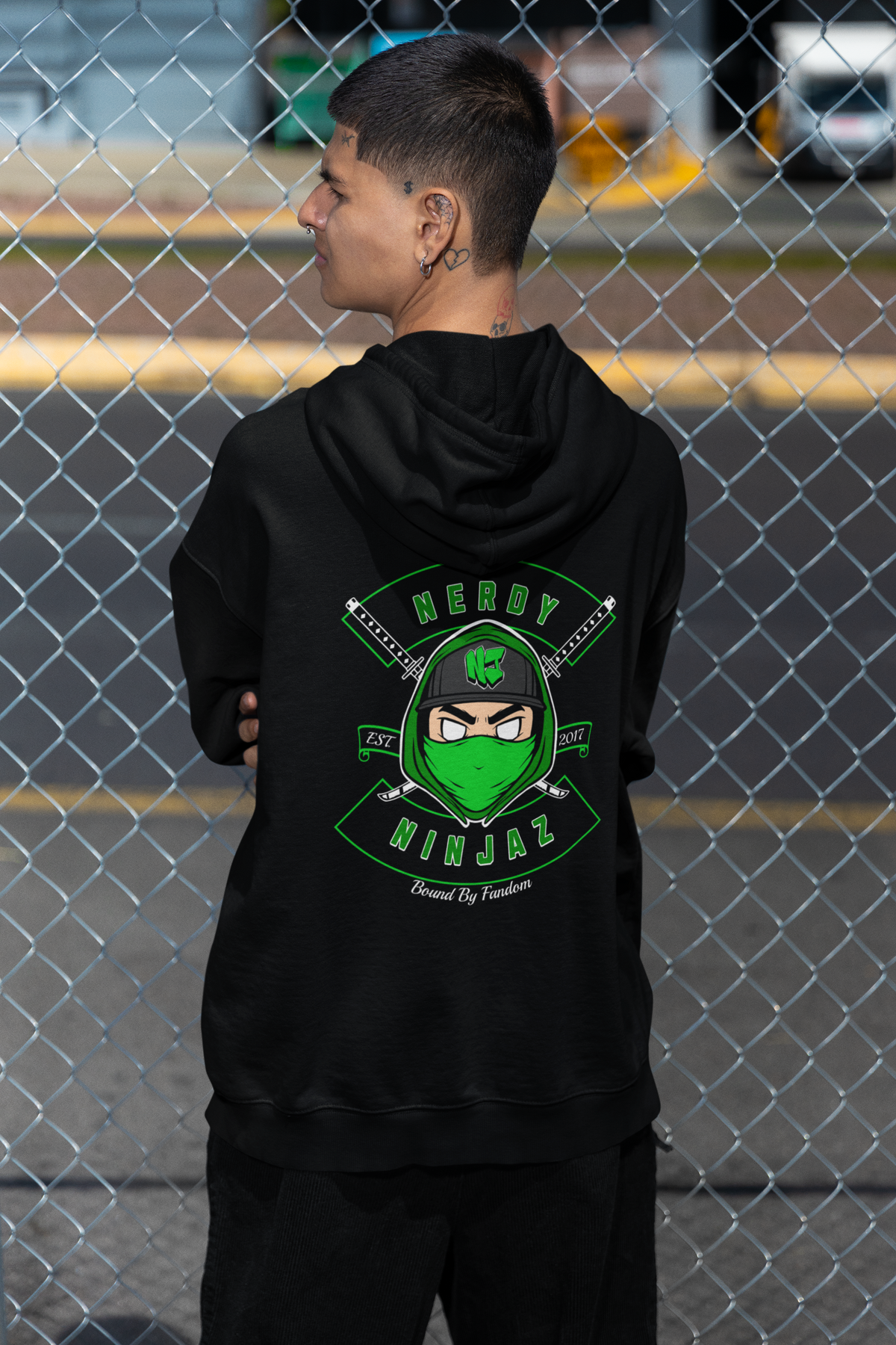 Nerdy Ninjas Unisex Zip Hoodie - Nerdy Jerzey Green - Perfect for Gamers and Comic Fans